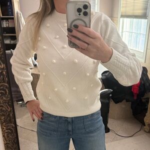 Women's White Sweater with Textured Design